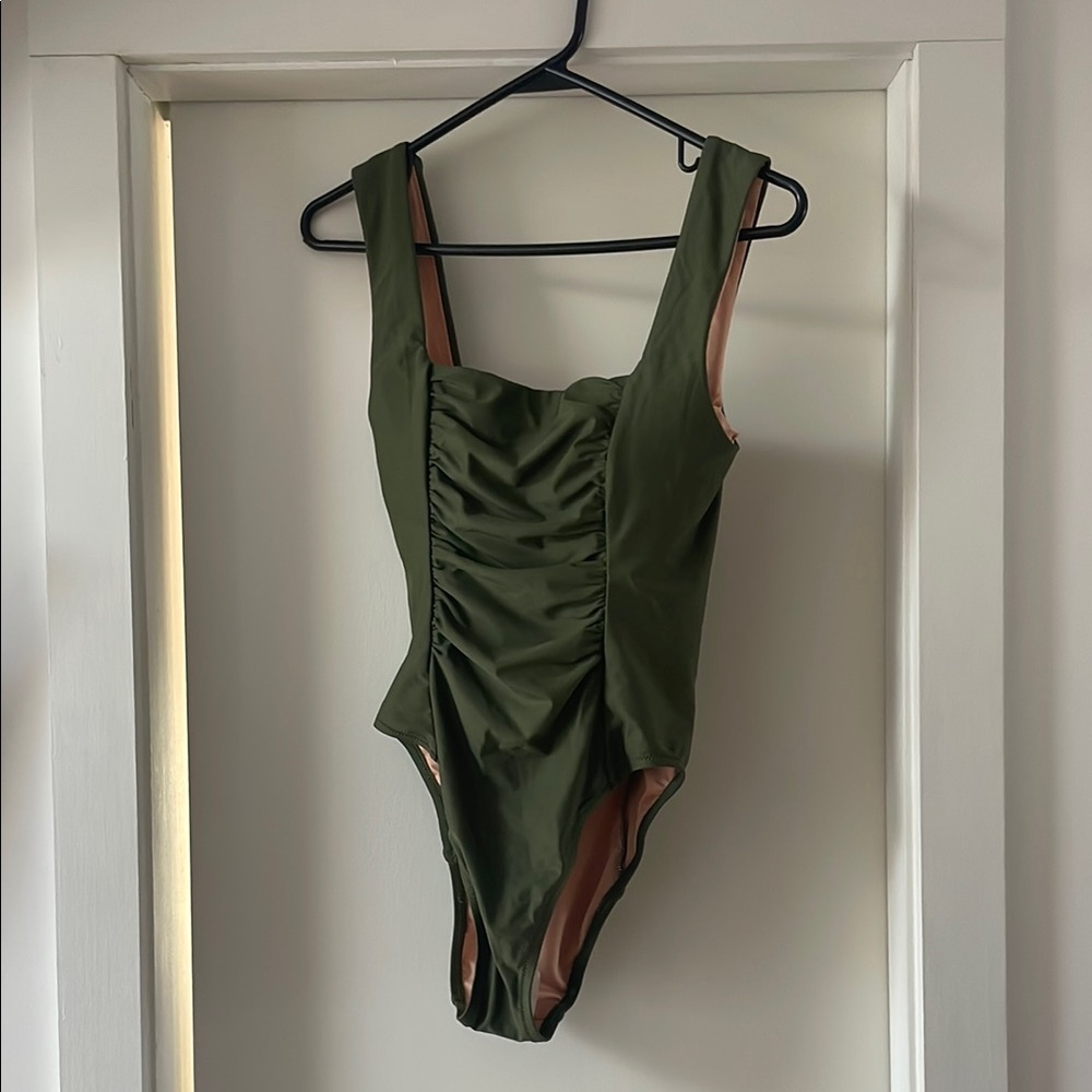 J. Crew Green One Piece Swimsuit with Elegant Draping